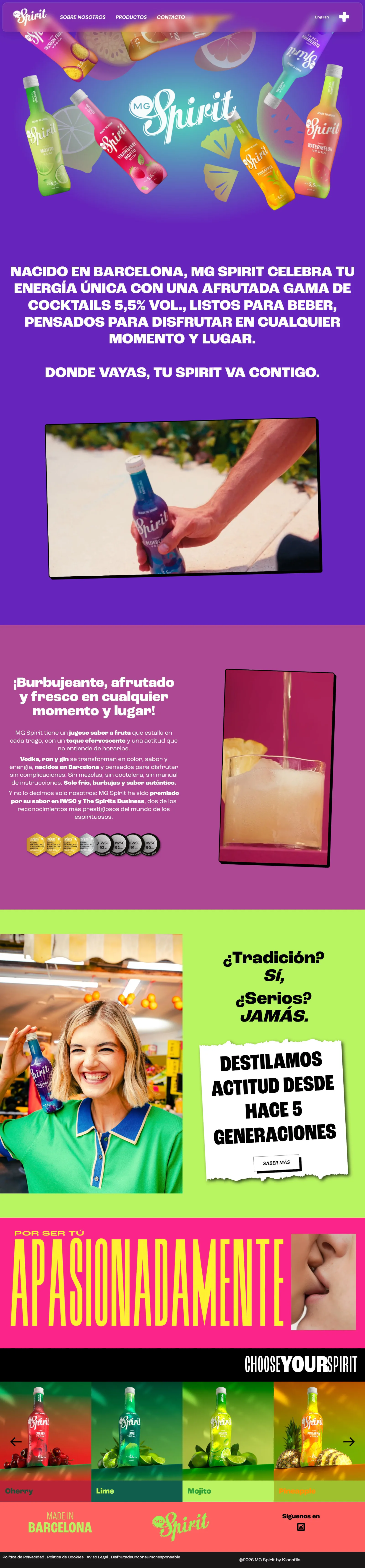Home completa de MG Spirit en escritorio.